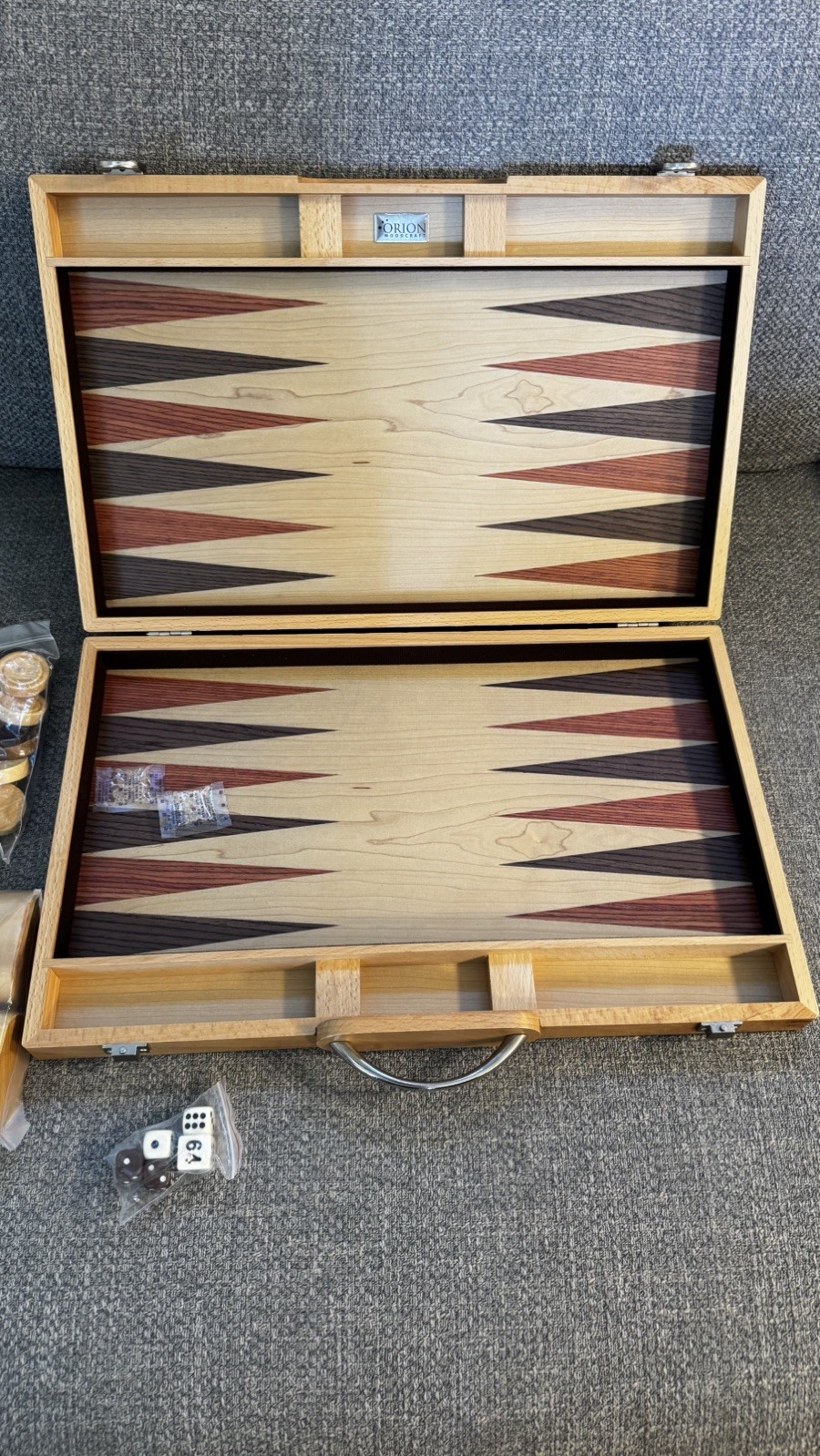 Orion Woodcraft Inlaid Wood Backgammon Set – Vintage Style Folding Case 18”