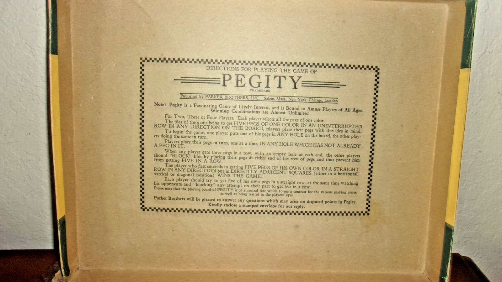 Vintage 1930s PEGITY from PB ~ Strategy Board Game w/Wooden Pegs, 2-4 Players