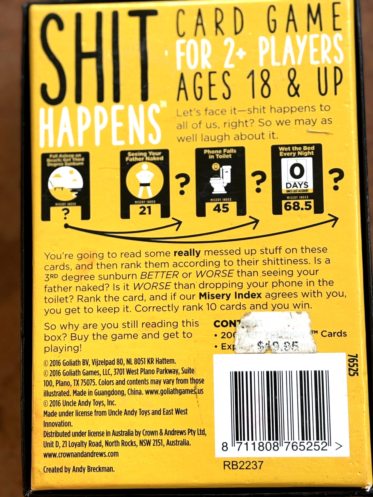 Sh*t Happens(Yes,this is a card game.)For 2+Players,18 yrs.+,200 NastySituations