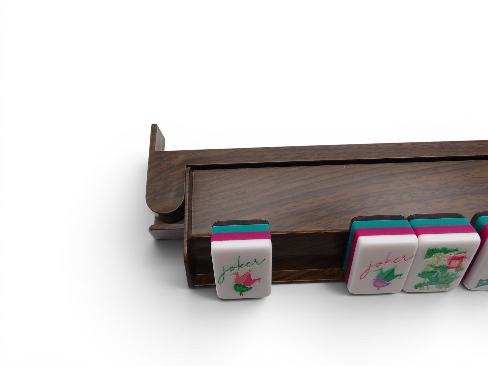 American Mahjong Rack Set of 4 Dark Walnut Acrylic 18.5 Inch with Pushers