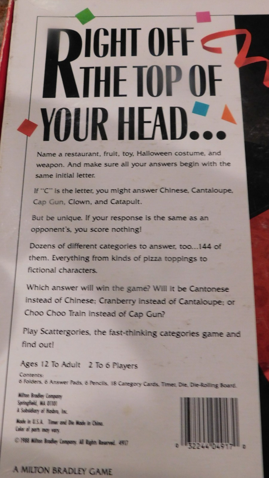 VINTAGE SCATTERGORIES GAME MILTON BRADLEY 1988 COMPLETE GREAT PARTY GAME