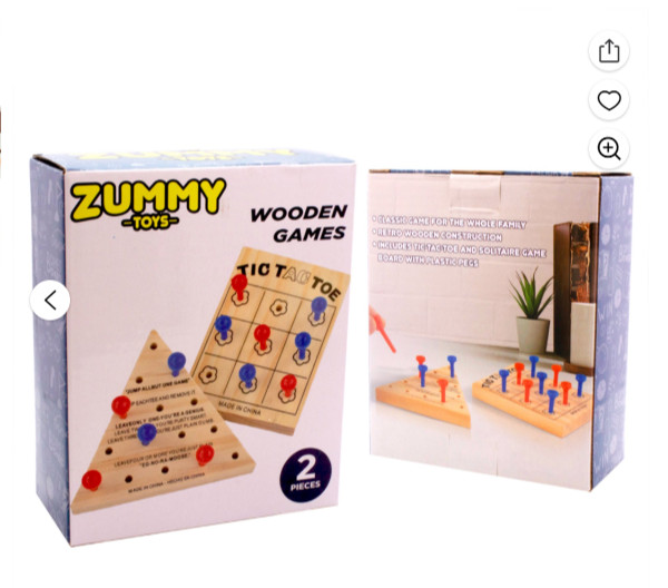 New Zummy Tic Tac Toe & Solitaire Mini Wooden Games
