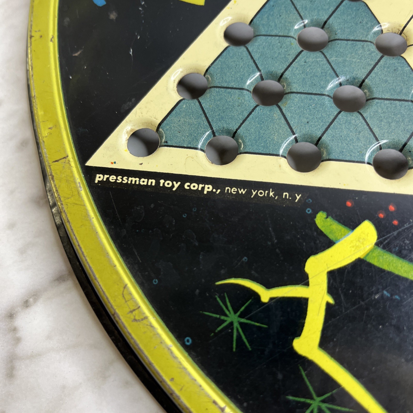 Vintage Pressman Toy Corp Chinese Checker Board Round Metal Multicolor 1153 USA