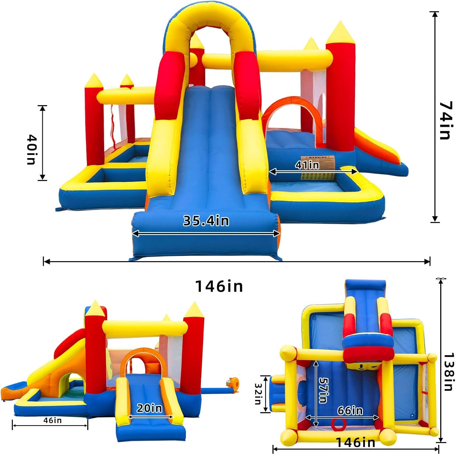 Inflatable Bounce House for Kids 3-10 with Long Slide Ball Pit Pool Obstacles