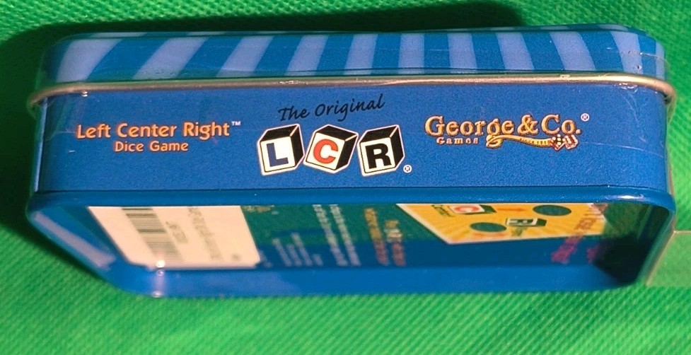 Left Center Right Dice Game Blue LCR Tin Box Family Strategy Easy NEW AND SEALED