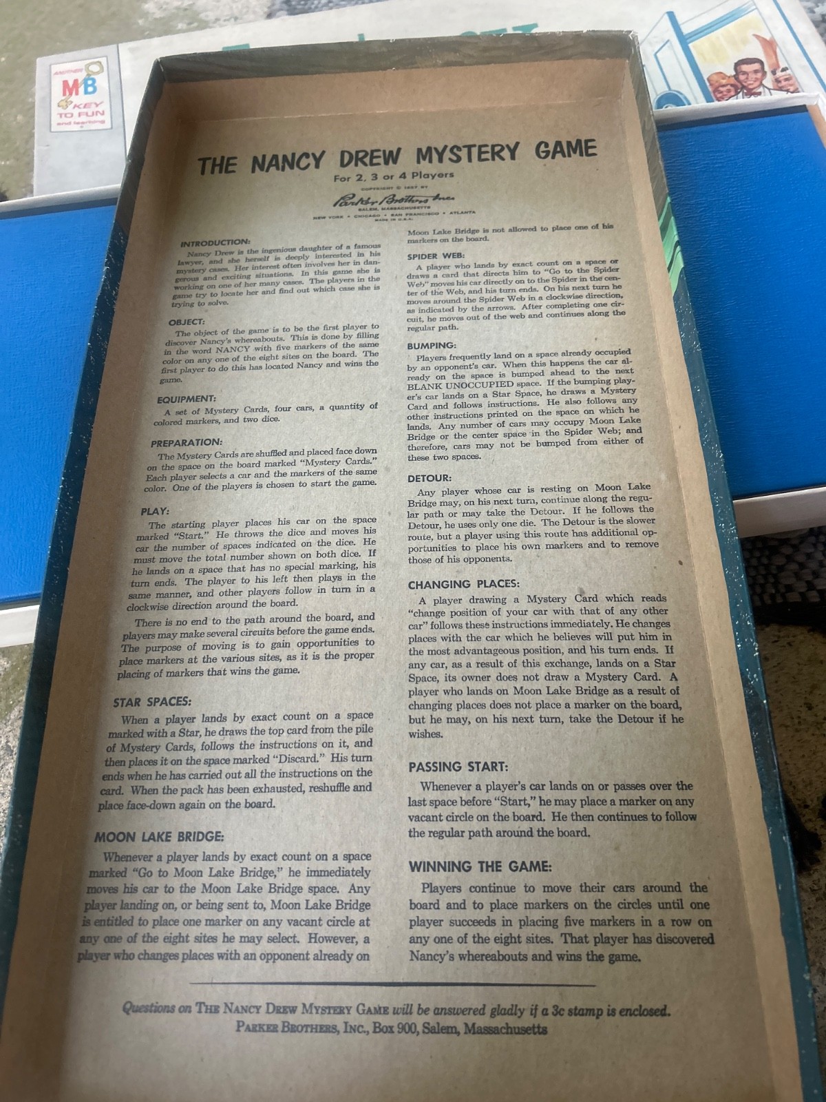 Vintage 1957 The Nancy Drew Mystery Game Parker Brothers COMPLETE Board Game