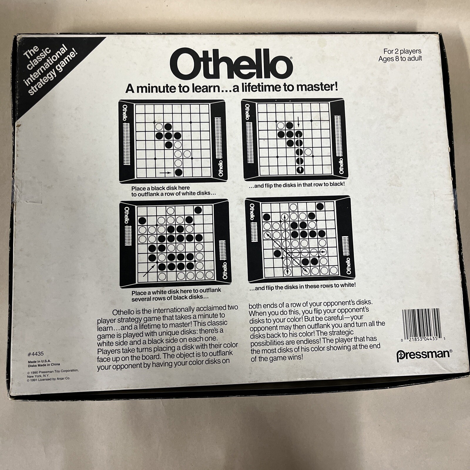 Vintage OTHELLO BOARD GAME 1990 Pressman COMPLETE in Box Original Instructions