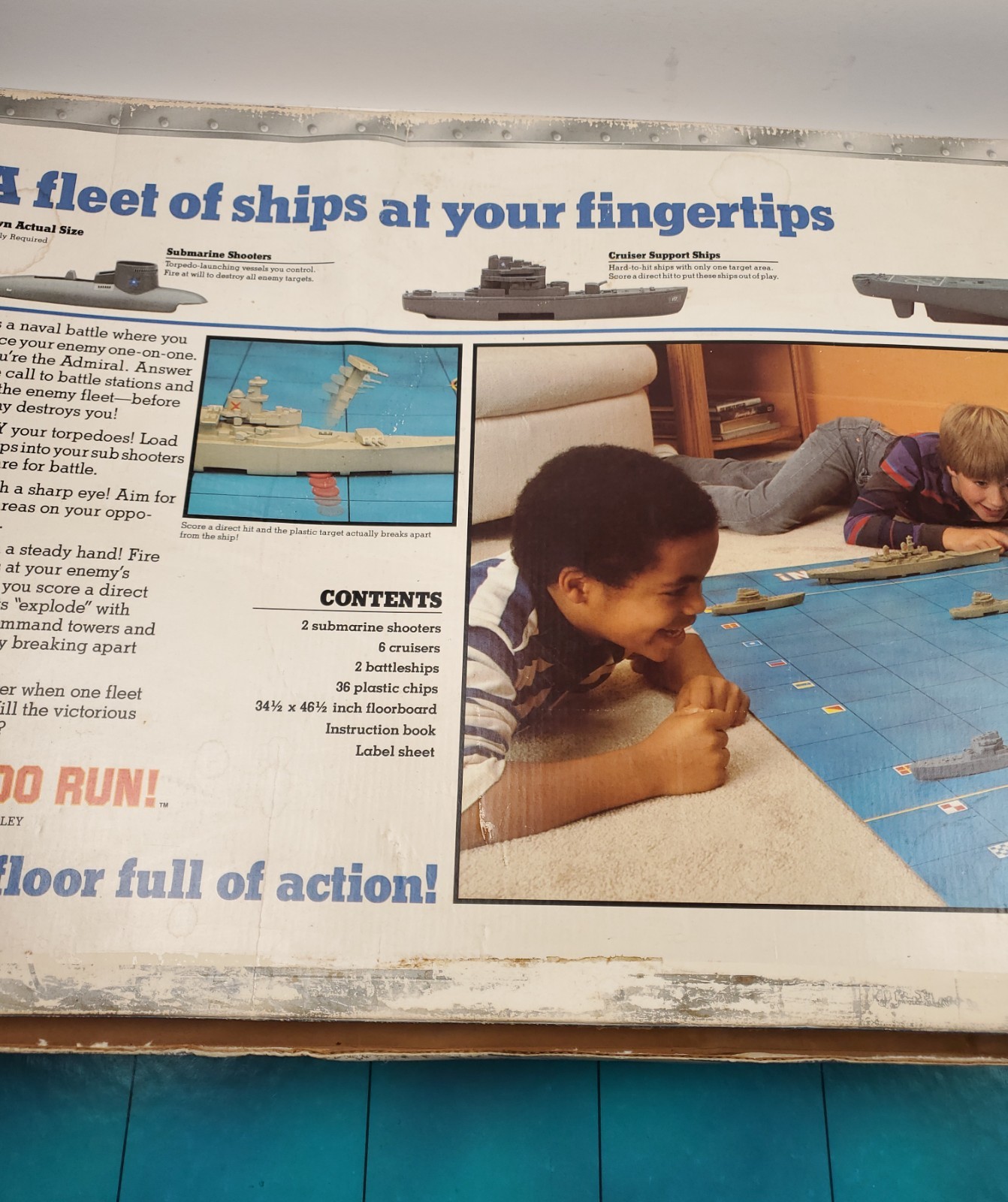 Torpedo Run Board Game Floor Wars Complete Milton Bradley 1986 G+
