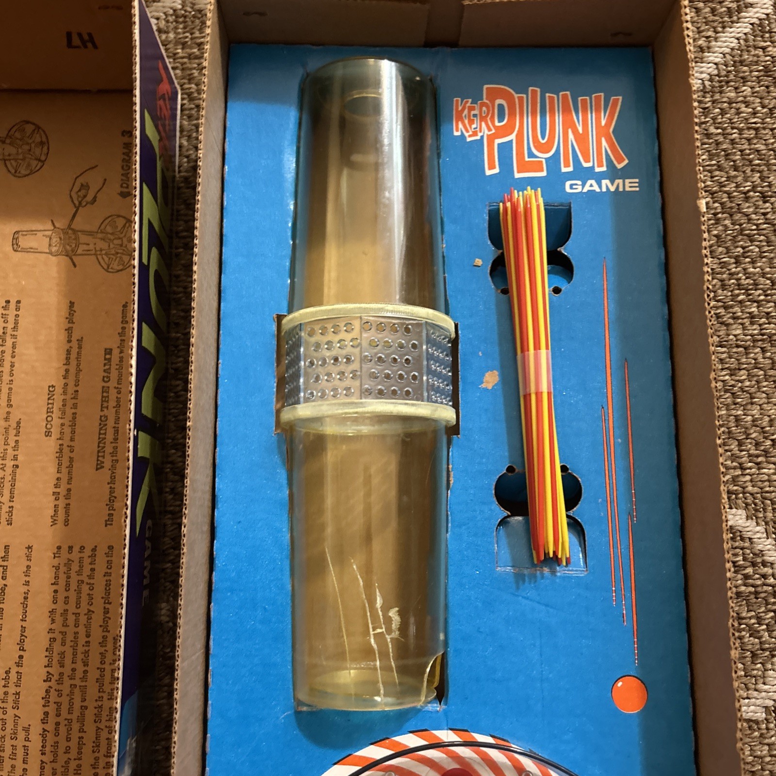 1967 Kerplunk By Ideal Original Box 26 Sticks 27 Marbles Small Crack On Tube!