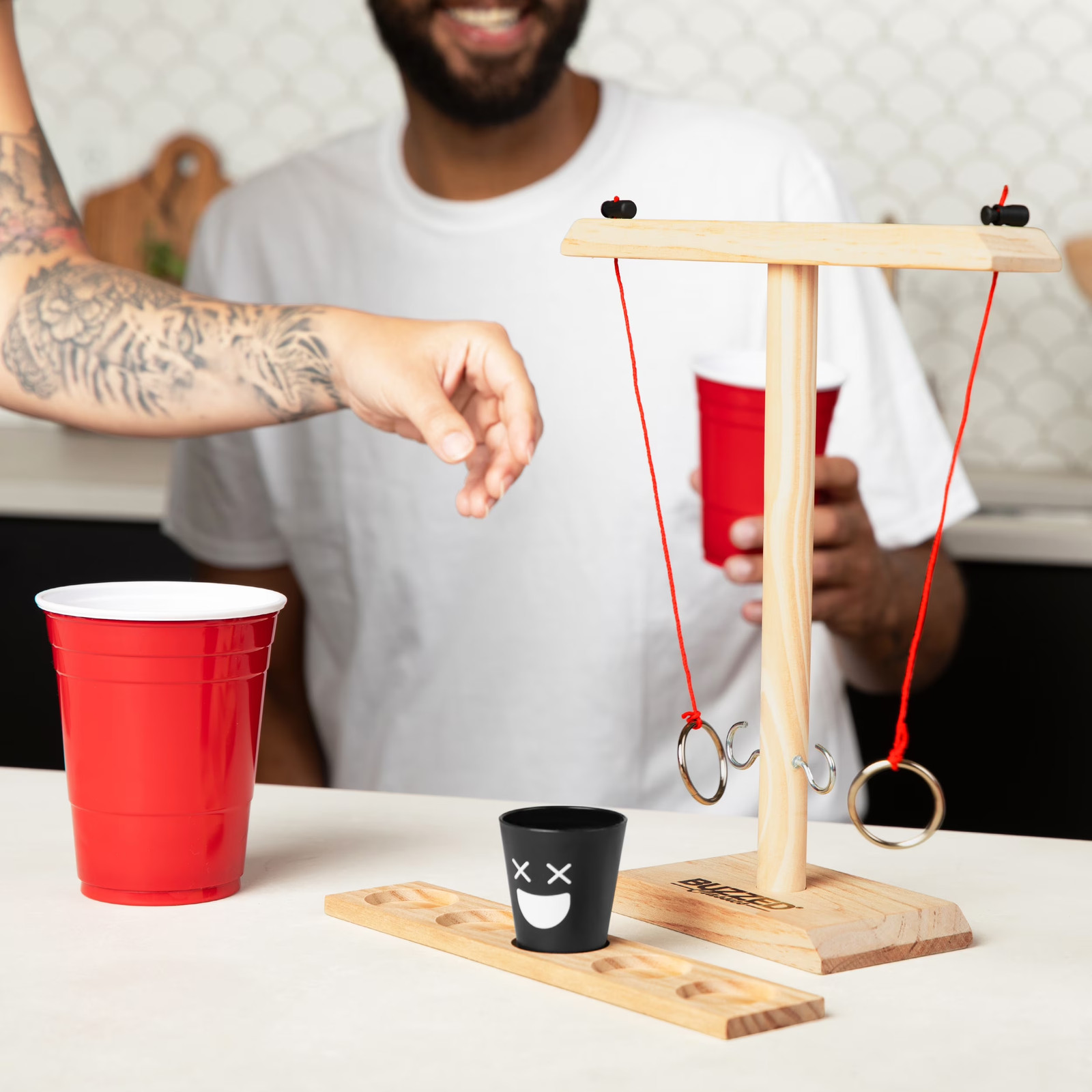 Hook and Ring Toss Bar Adult Drinking Game Shot Glass Indoor Outdoor Party