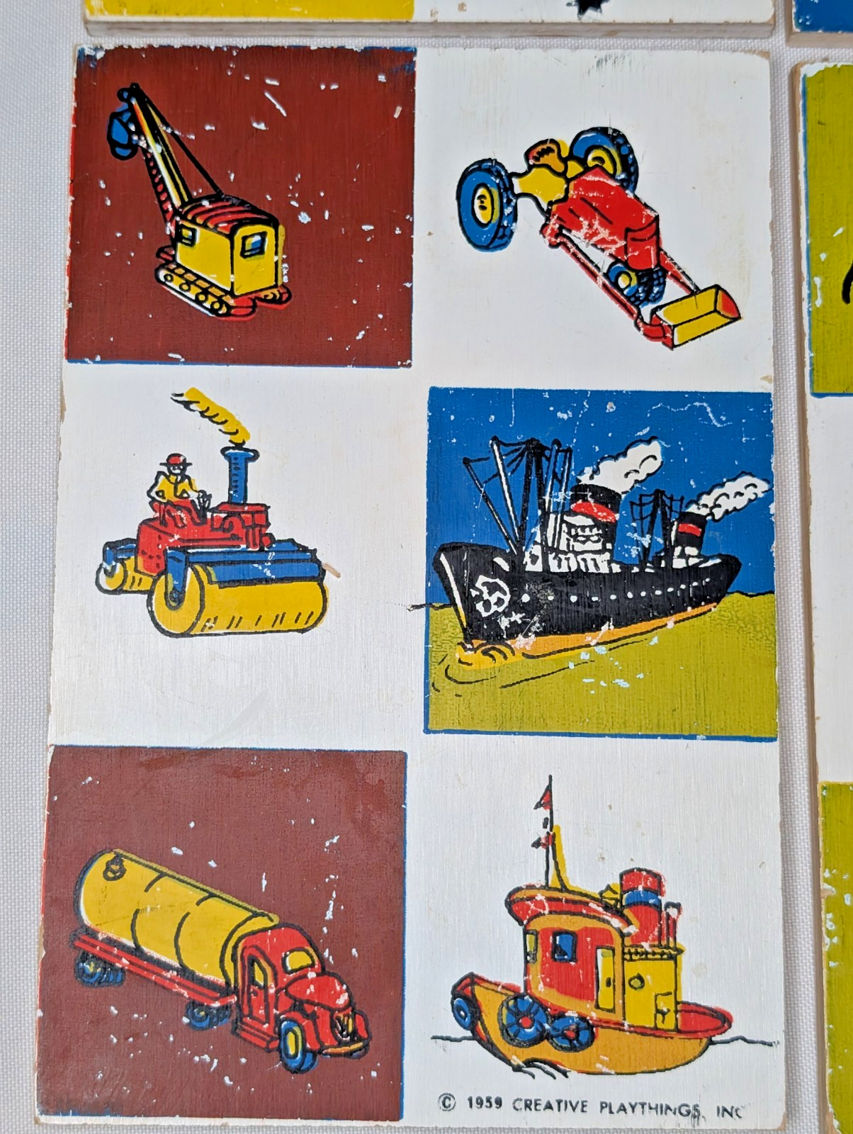 Vintage CREATIVE PLAYTHING 1959 Wood Lotto Picture Game panels Only x6 VG cond