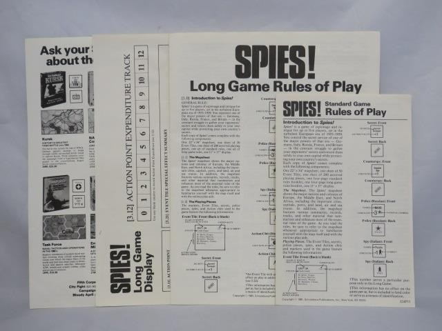 SPI 1981 : Spies – Multi-player Game of International Intrigue (UNPUNCHED) EX