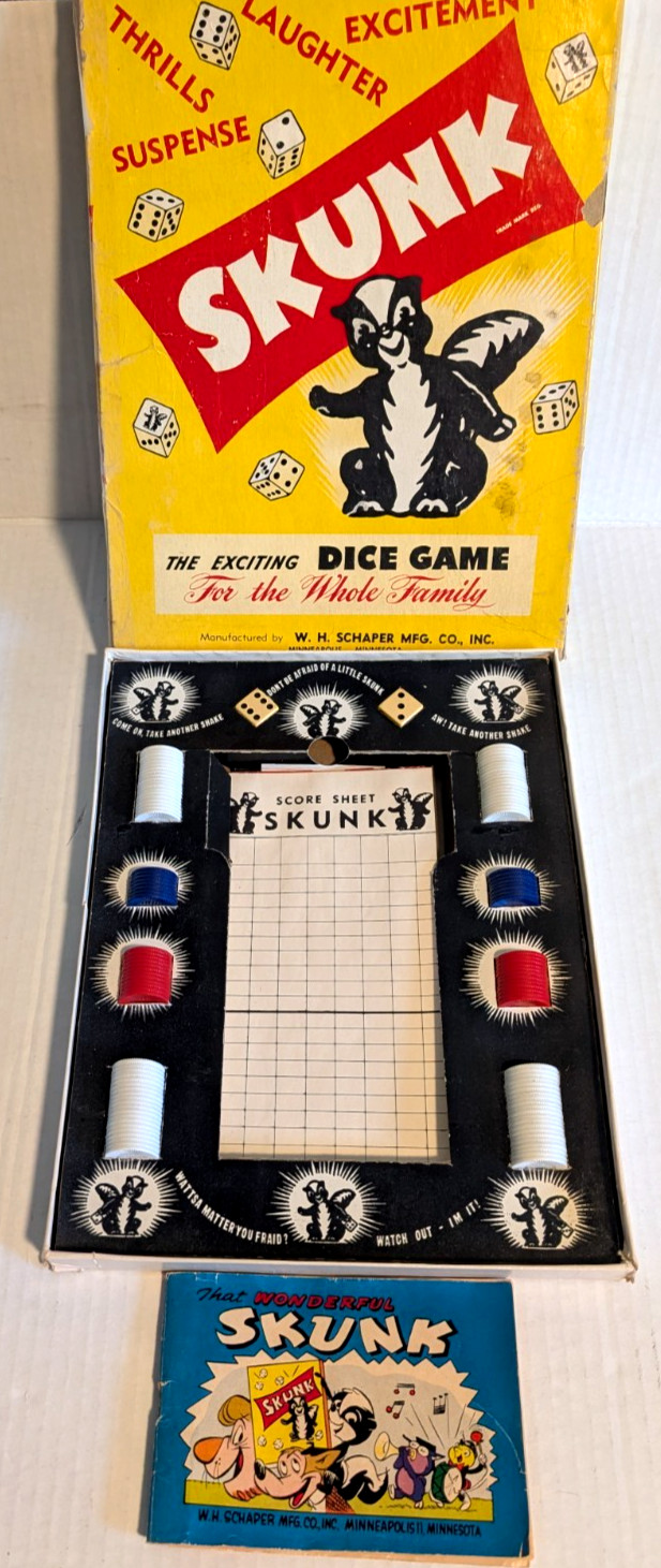 Vintage 1953 Schaper Skunk Dice Game Complete – USA