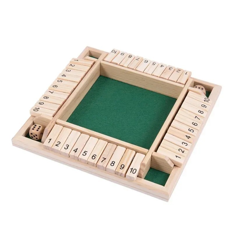 Wooden Dice Board Game Shut The Box for 4 Players Flaps & Dices Game Parent-chi*