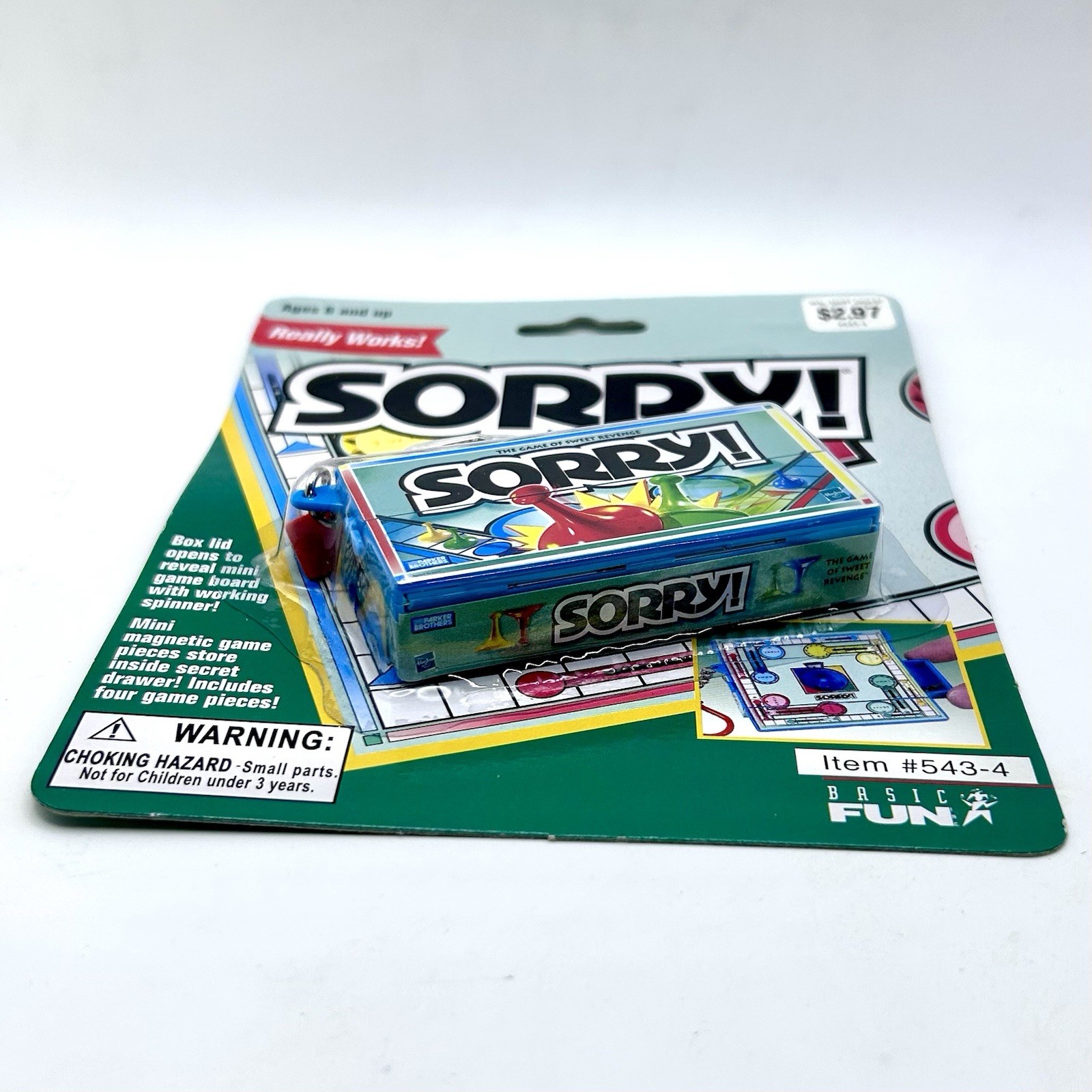 Vintage Sorry Board Game Keychain Basic Fun Mini Toy Sealed NIP Walmart Sticker