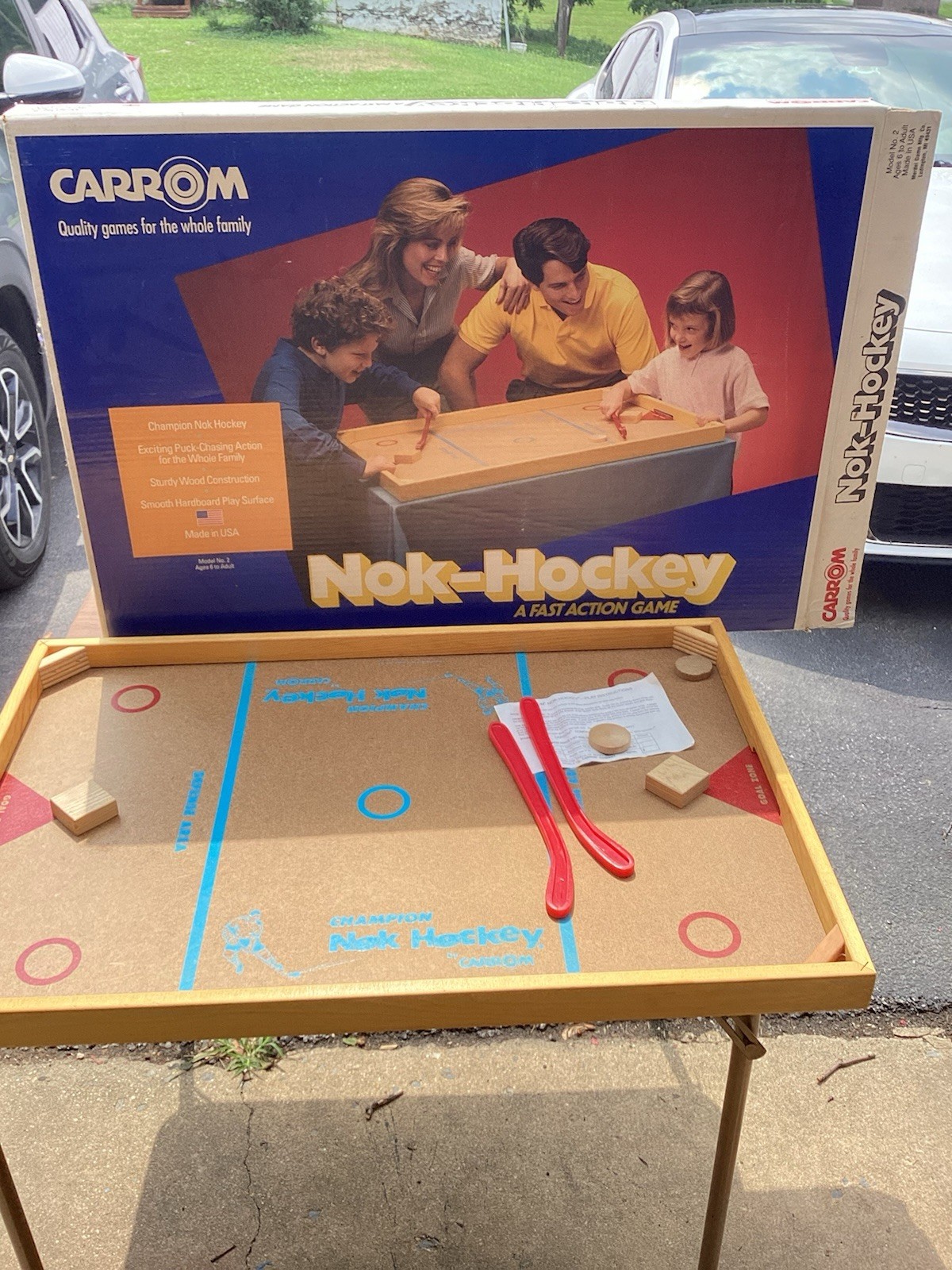 COMPLETE 1980s Carrom Nok-Hockey Board Game w/Original Box Wooden Table Hockey