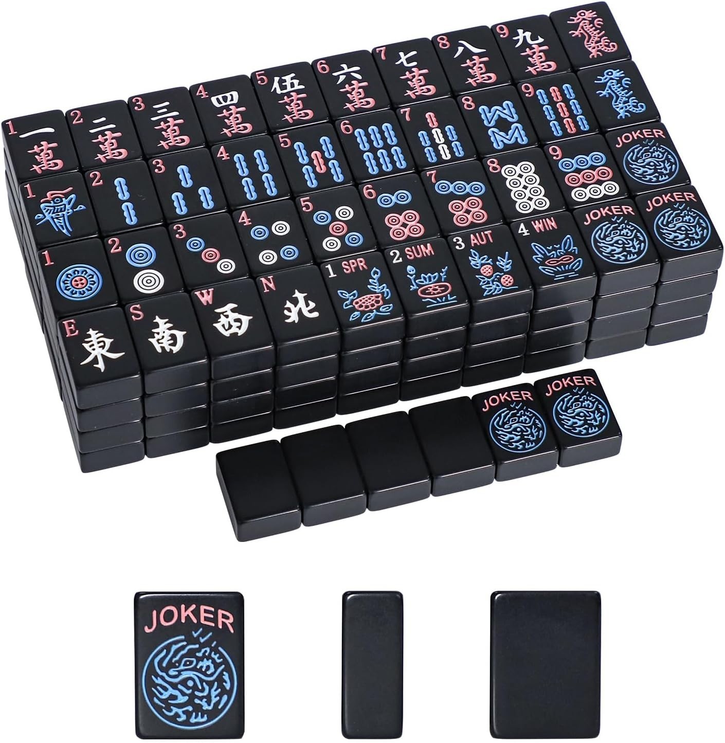 Black Mahjong Tiles Set 1.2 Inch, 166 Pieces, Classic, Portable for Adults