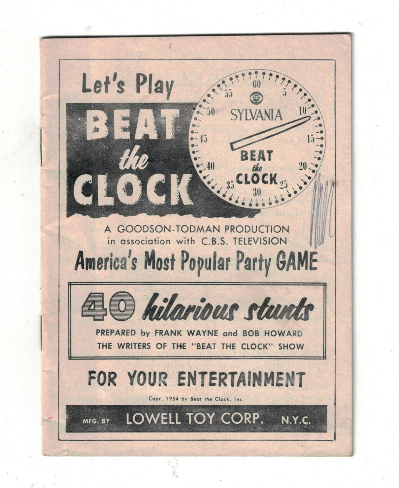 1954 Game Booklet Beat the Clock from TV Show of same name Lowell Toy Corp