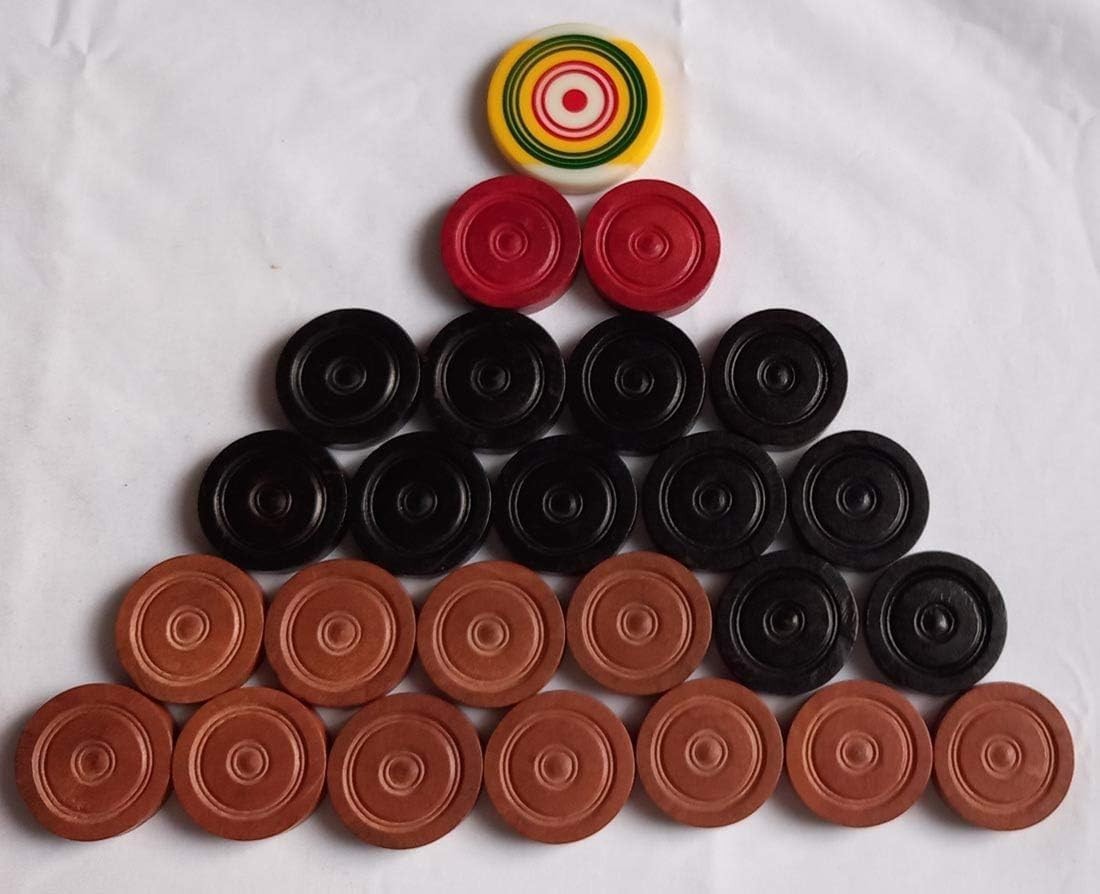 Authentic Carrom Board Set: 24 Wood Coins & 1 Striker for Friendly Competitions