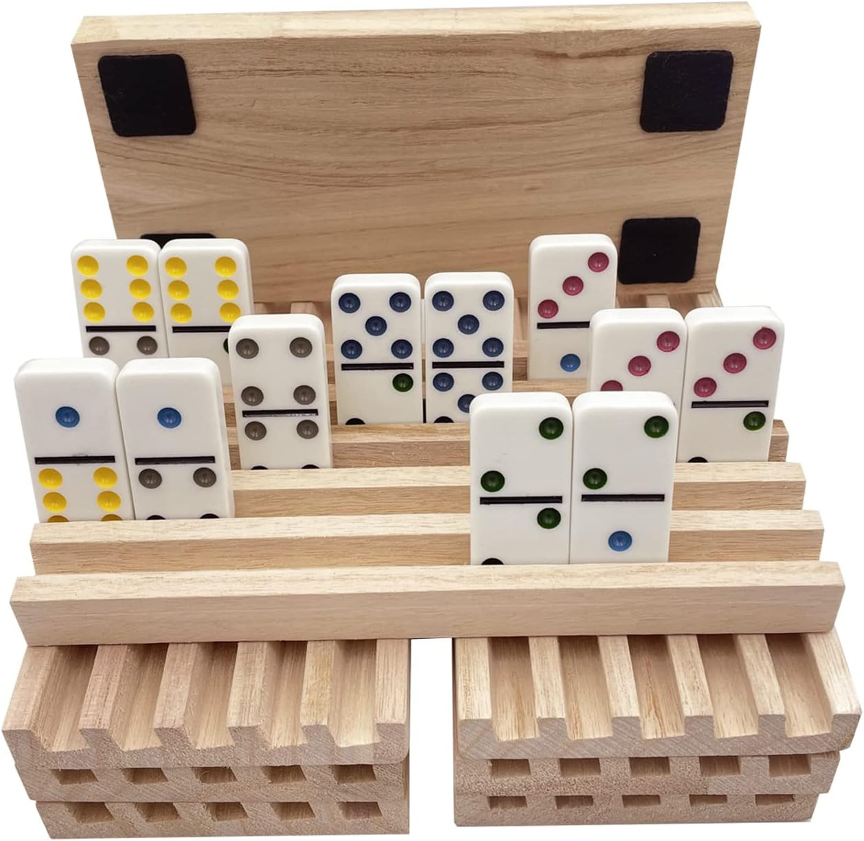Mexican Train Domino Trays Set of 8,Natural Wood Domino Racks, Domino Tiles Hold