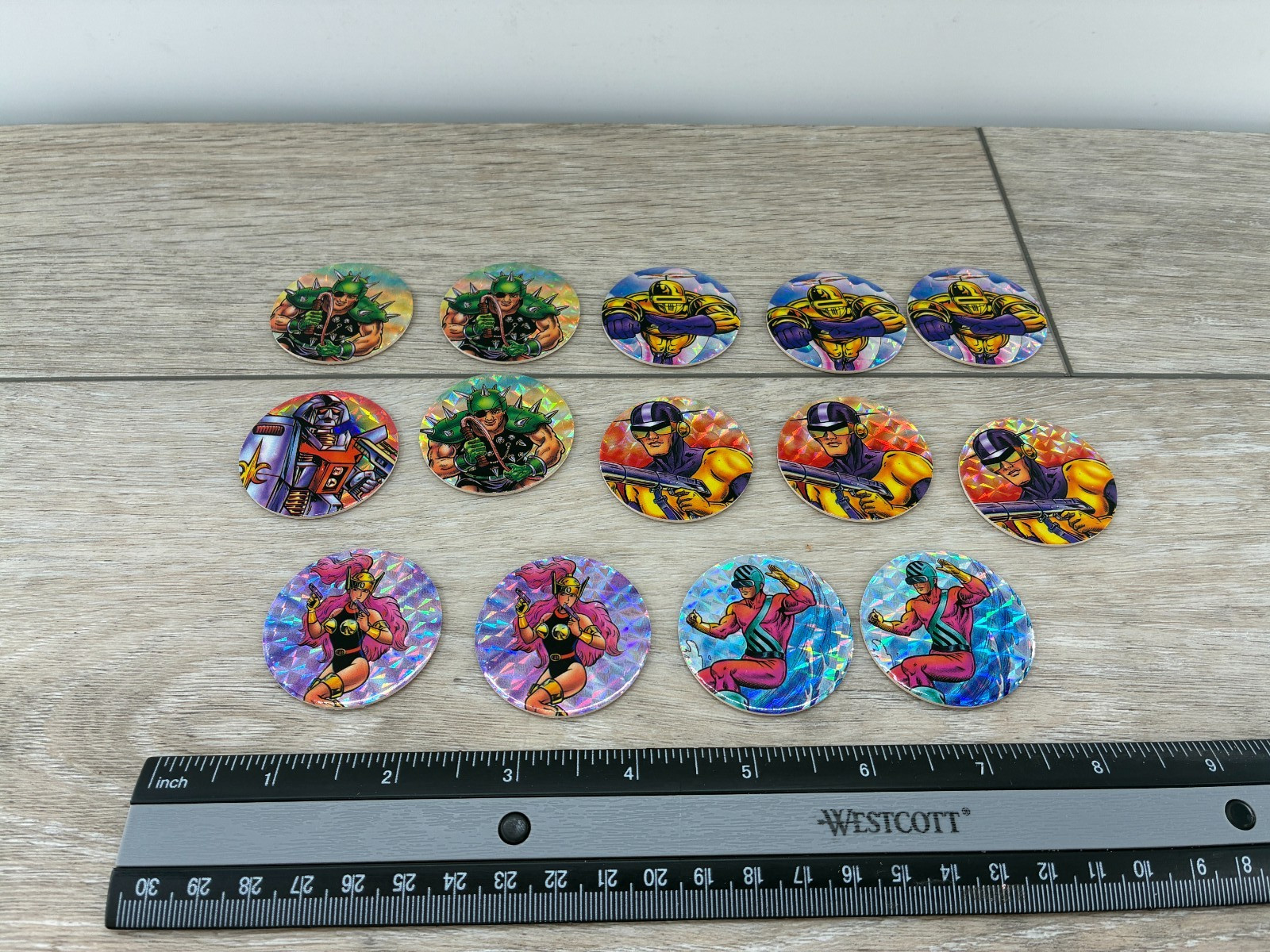 Vintage Superhero Holographic Reflective Pog Milk Cap Lot 1990s Two Containers