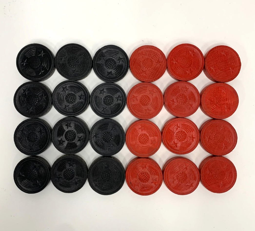 24pc Vintage Halsam Stars Earth Wooden Checkers – 12 Red / 12 Black