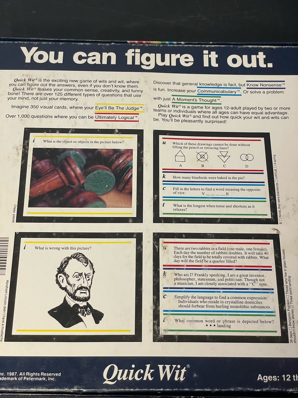 Quick Wit: The Uncommon Game Of Common Sense Vintage Board Game Family Fun