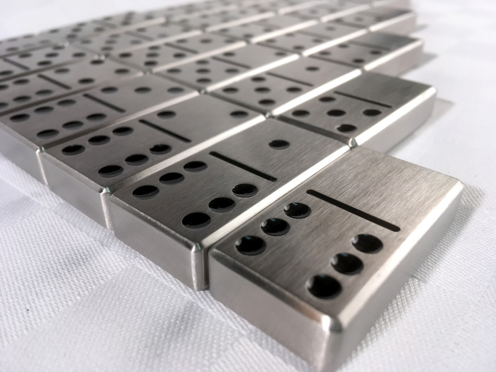 Double Six Set of Stainless Steel Dominoes – Black Dots
