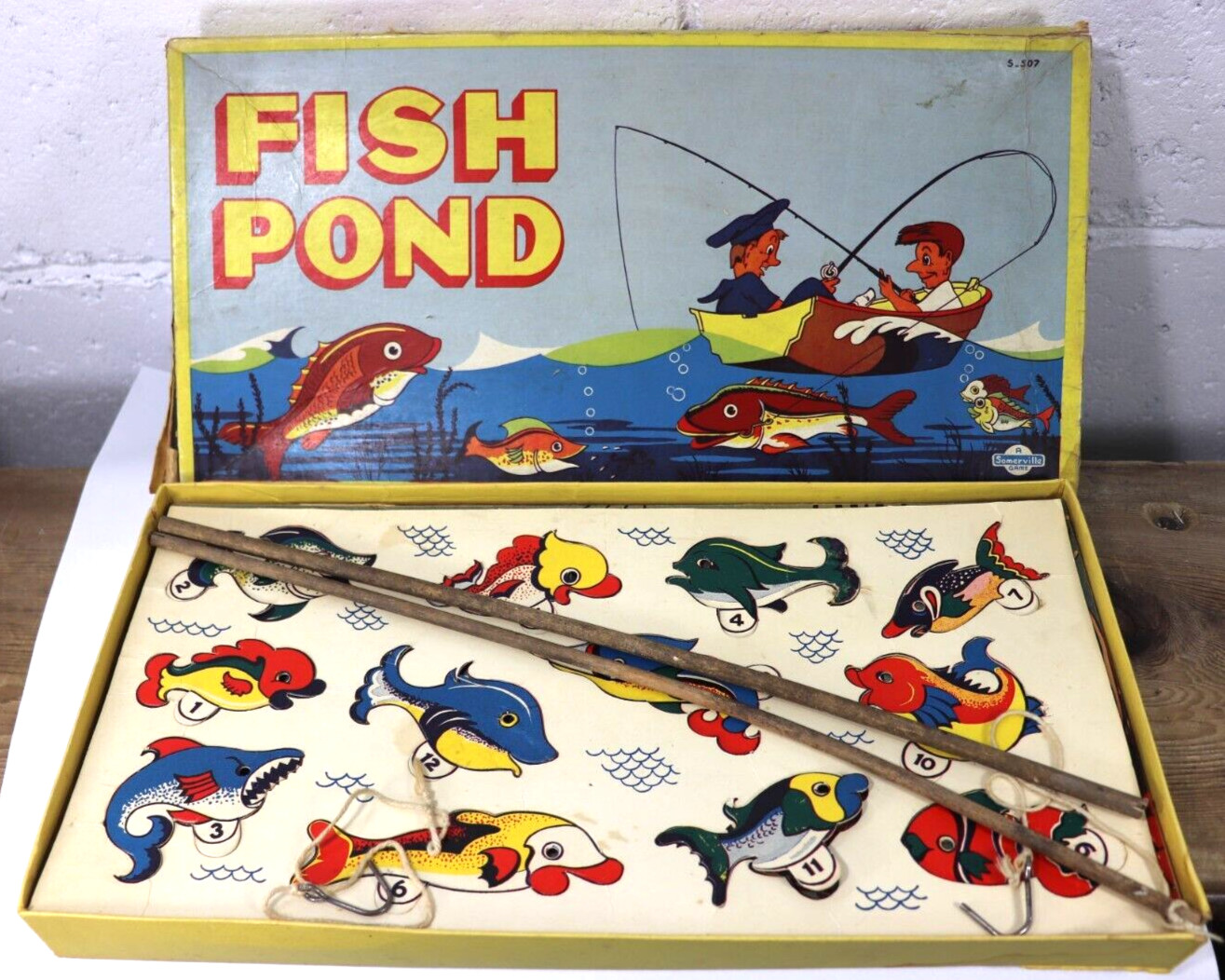 RARE Vintage FISH POND A Somerville Game 1950s/60s Children Fishing Game E4