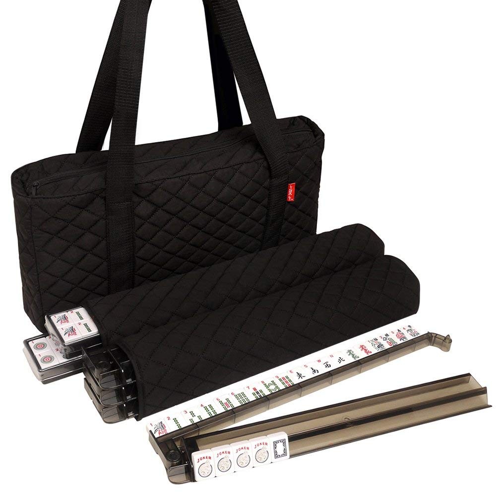 Linda Li American Mah Jongg Set Black Quilted Soft Bag – 166 White Engraved T…