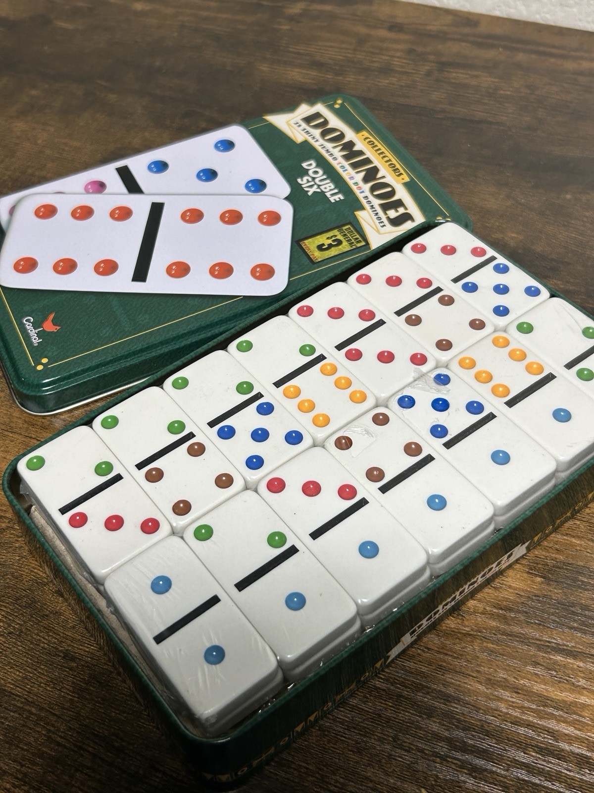 Cardinal Dominoes Double Six Color Dot Tile Game Collector Tin Set Unsealed