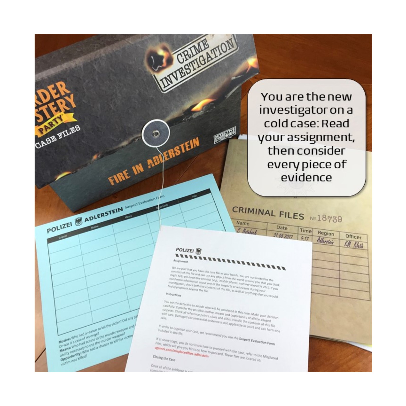New – University Games Murder Mystery Party Case Files: Fire in Adlerstein