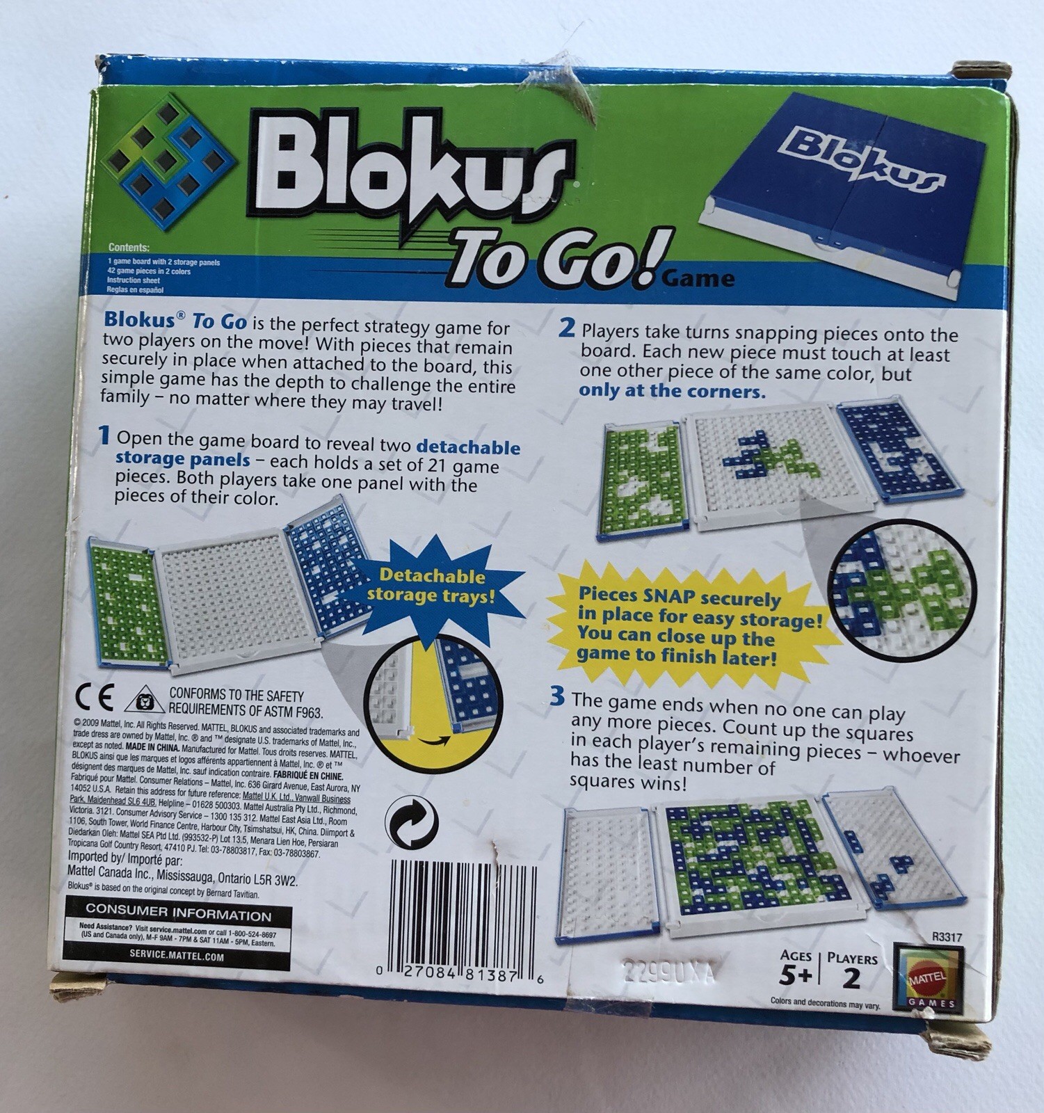 Blokus To Go! For 2 Players COMPLETE Mattel 2009 Storage Trays Travel Strategy