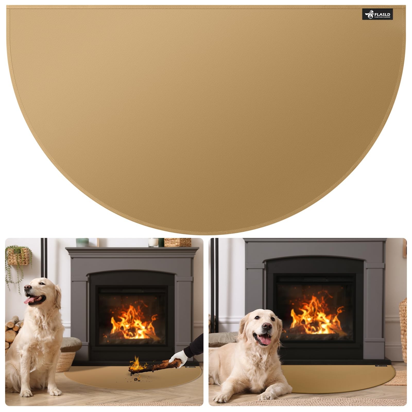 FLASLD Fireproof Fireplace Hearth Mat 24×42Inch Half Round 24×42inch, Brown
