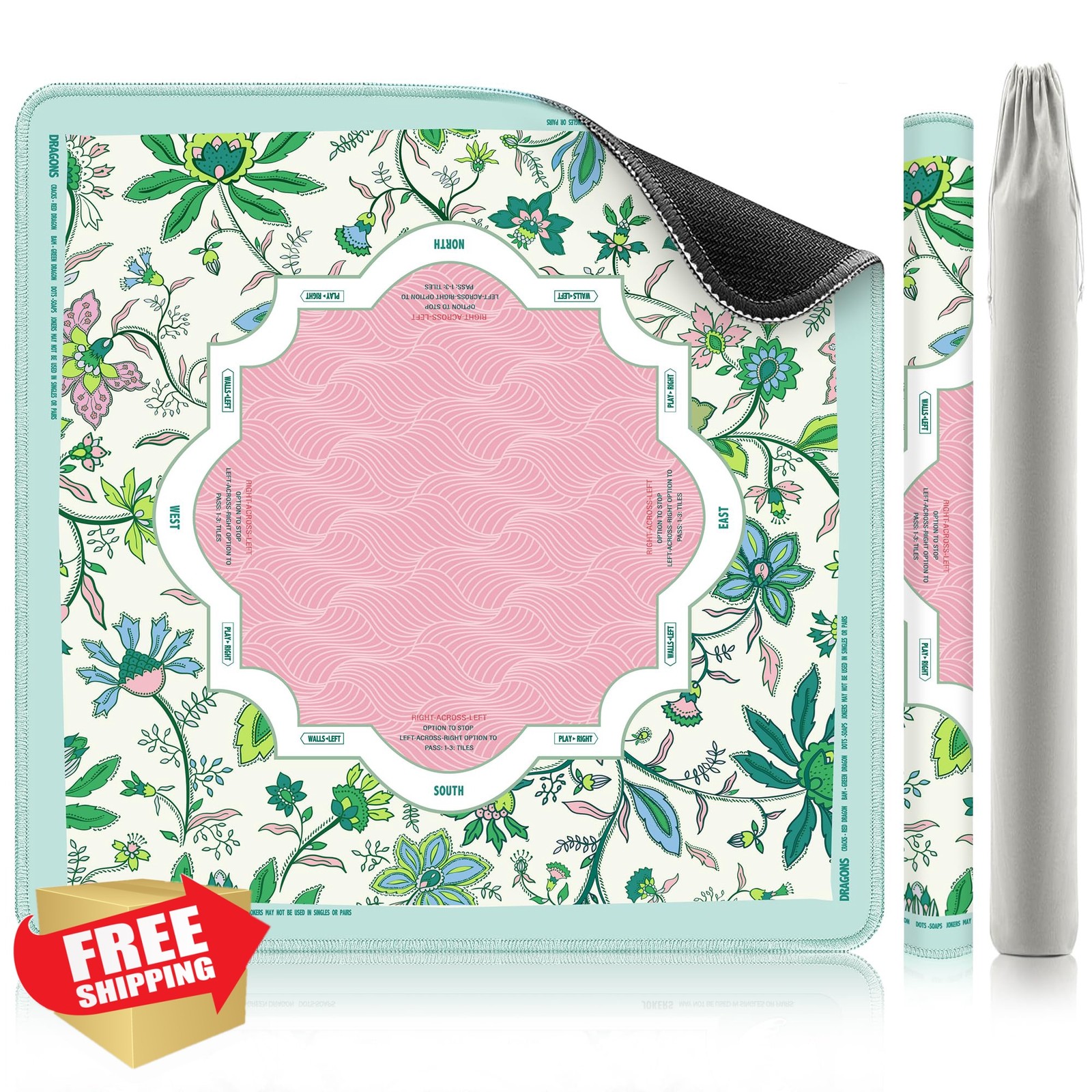 XINTONG Pastel Floral Wave Mahjong Mat Anti-Slip 32×32