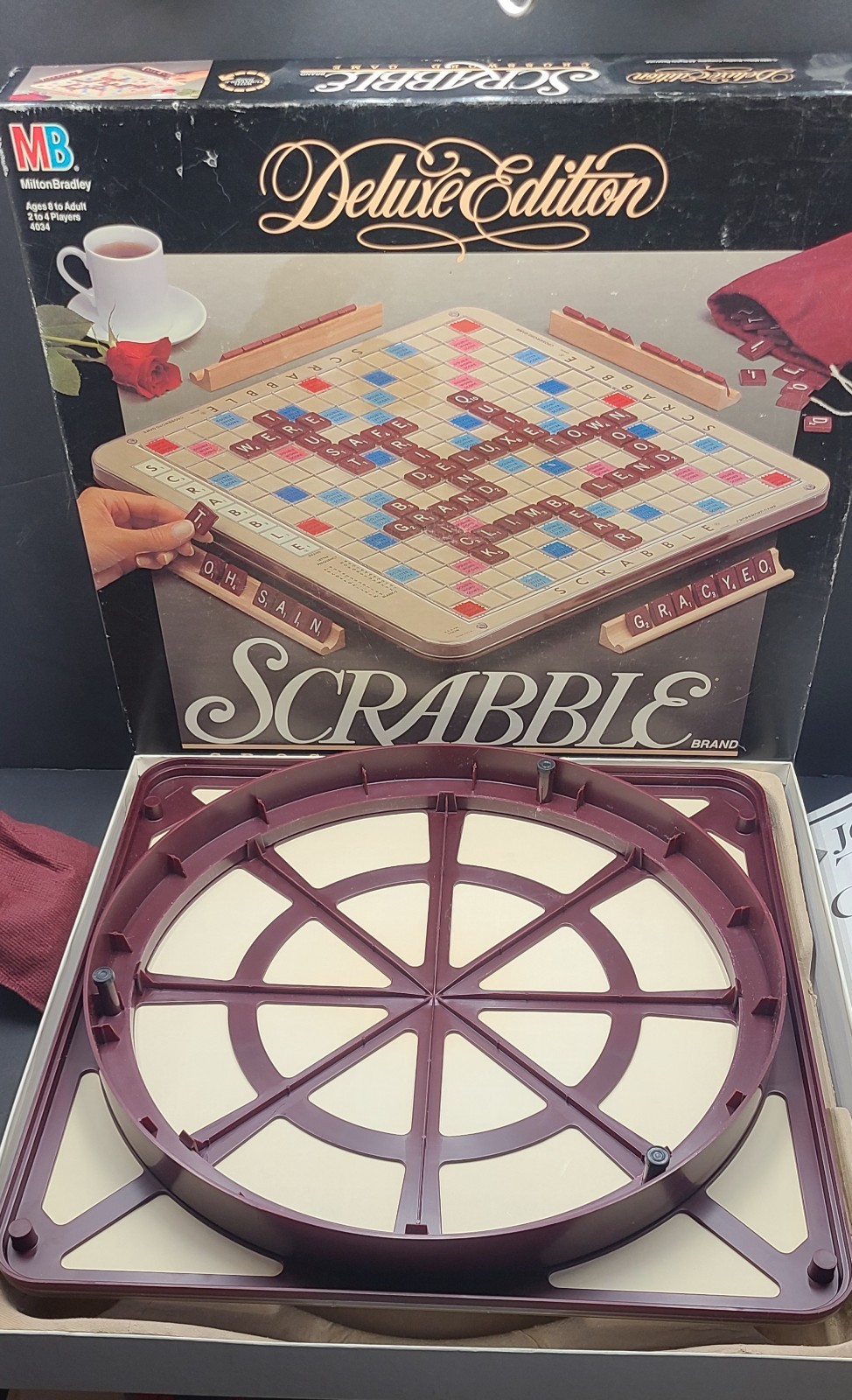 Vintage 1989 Milton Bradley Scrabble Deluxe Edition 4034 Rotating Gameboard