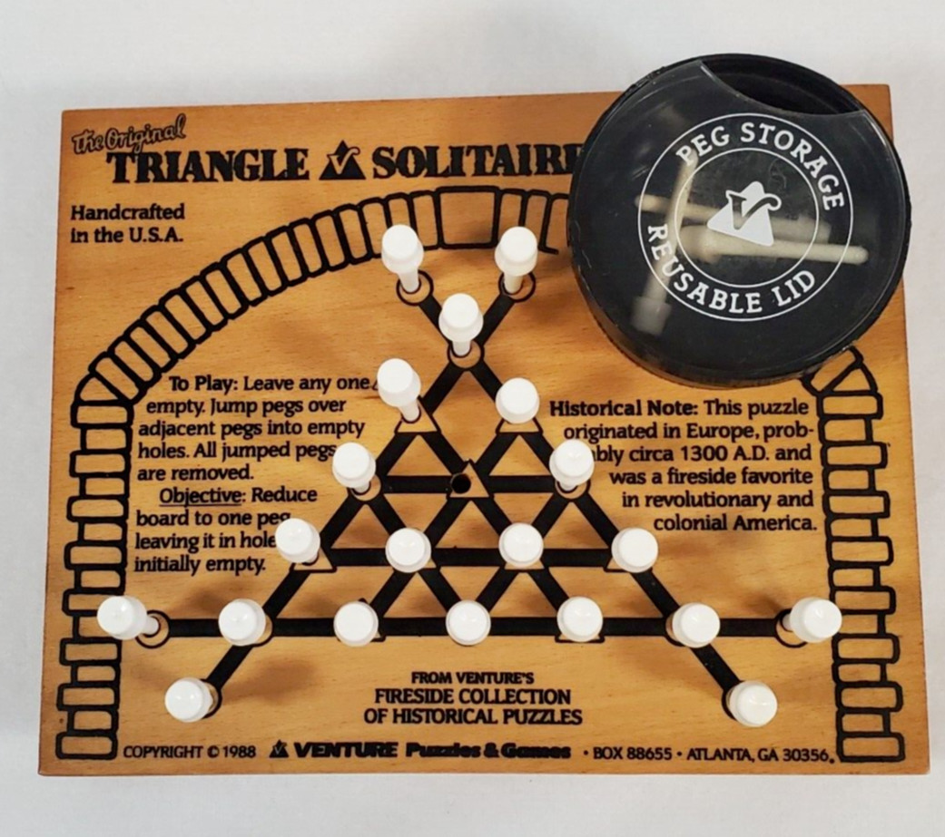 Vintage Venture’s Fireside Triangle Solitaire Wood Peg Game 1988 The Original