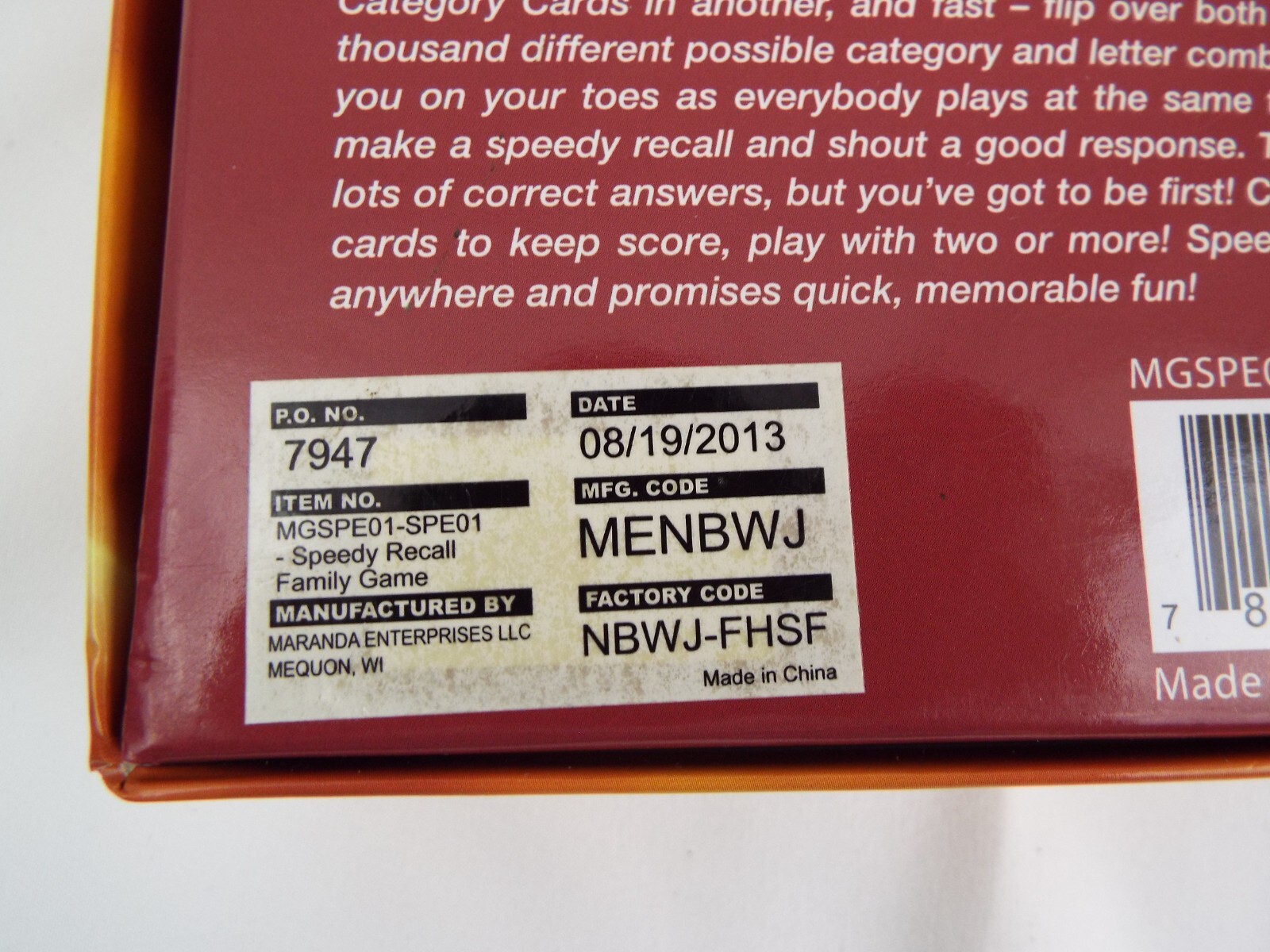 Speedy Recall The Edgy Game of Quick Wits Memory Cards