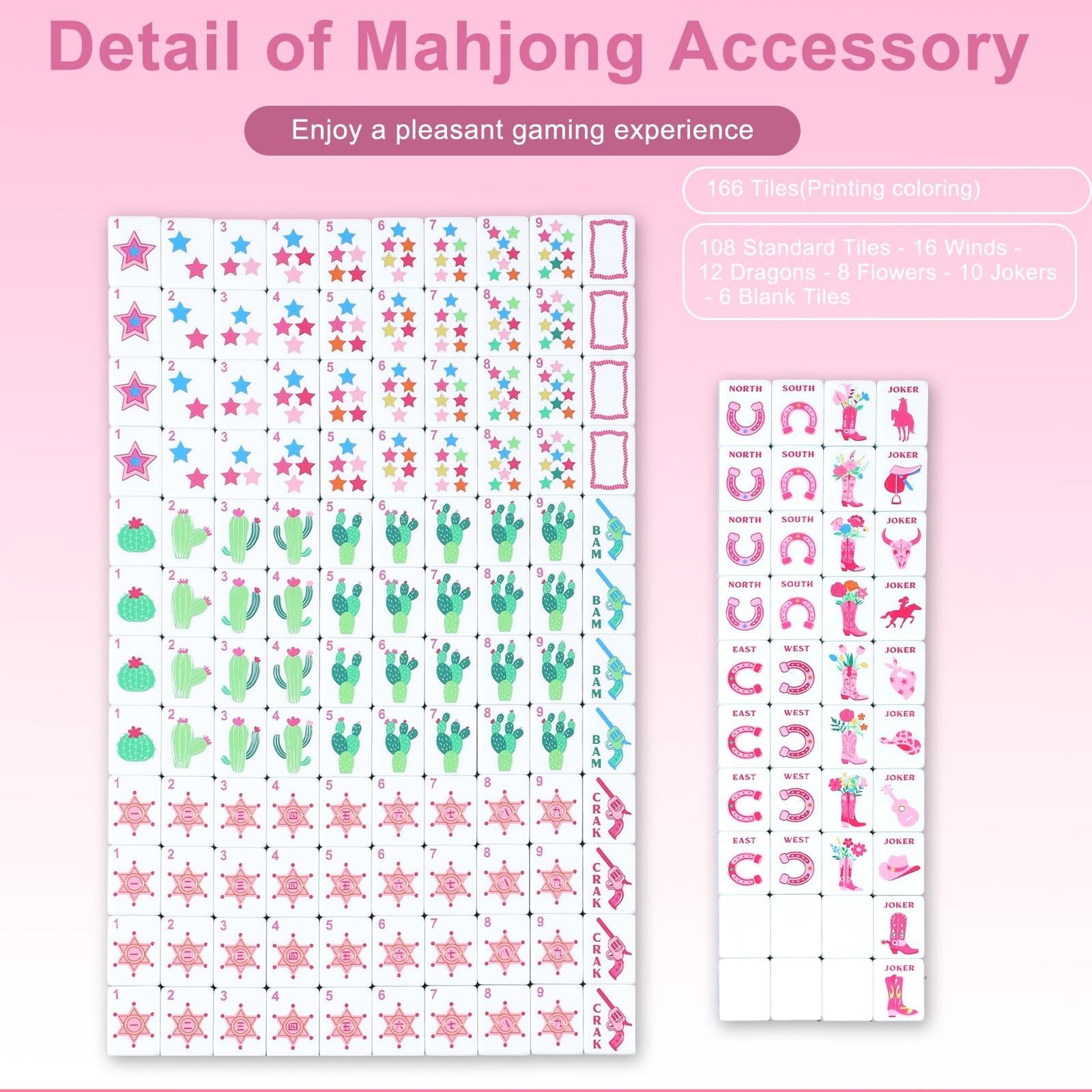 Arrowbash 160 Pcs Pink Cowgirl American Mahjong Set, 1.2 x 0.87 Inches Wester…