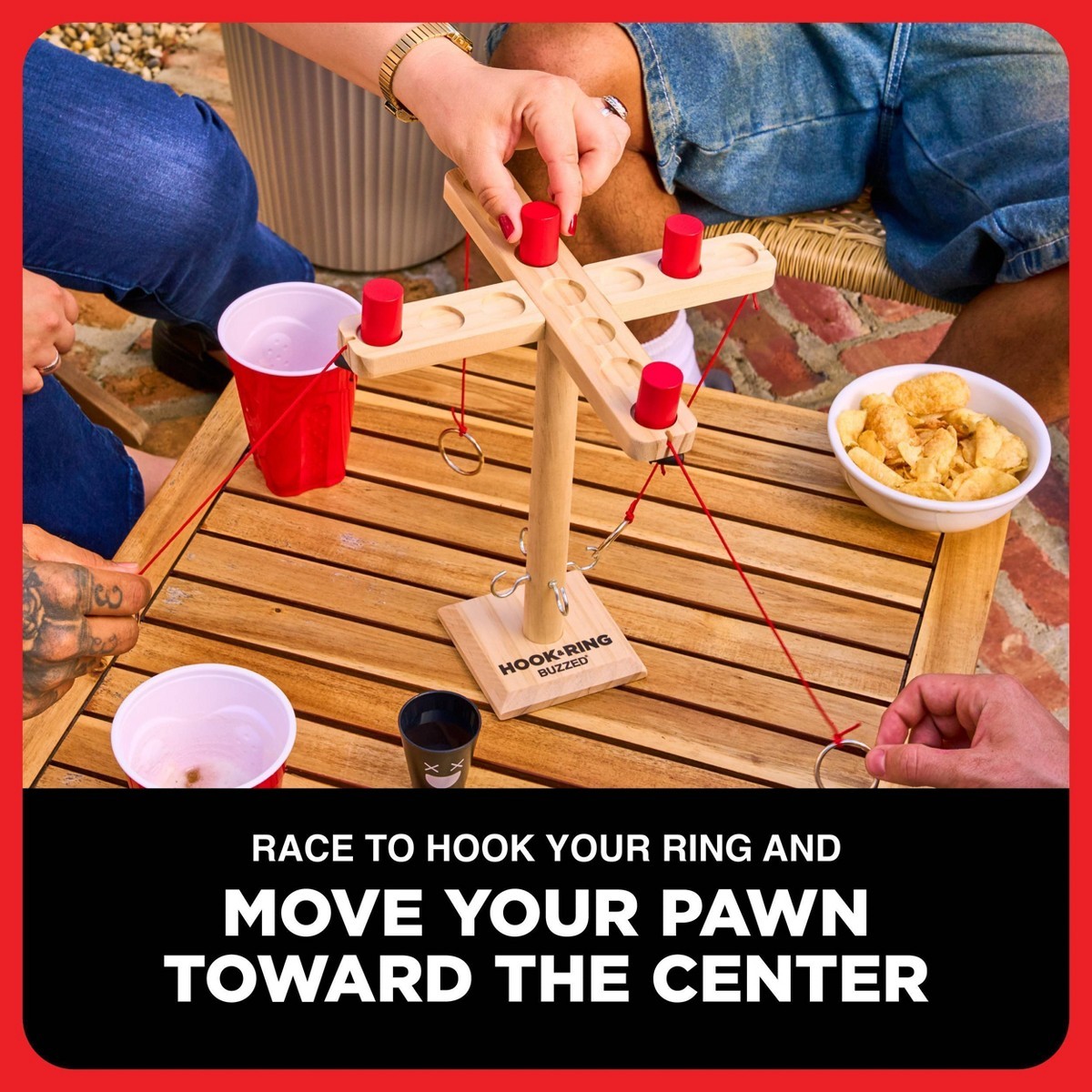 What Do You Meme? Buzzed 4-Way Hook & Ring Toss Game – Wooden Party Game
