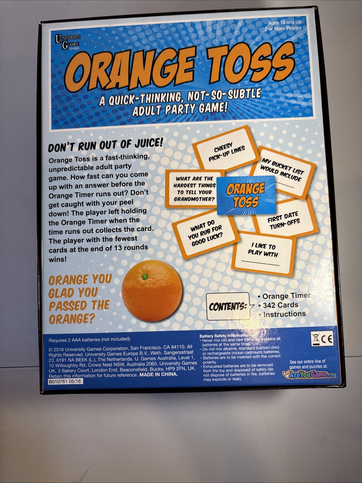 Orange Toss Game Open Box Cards Sealed Complete Adult Party Game