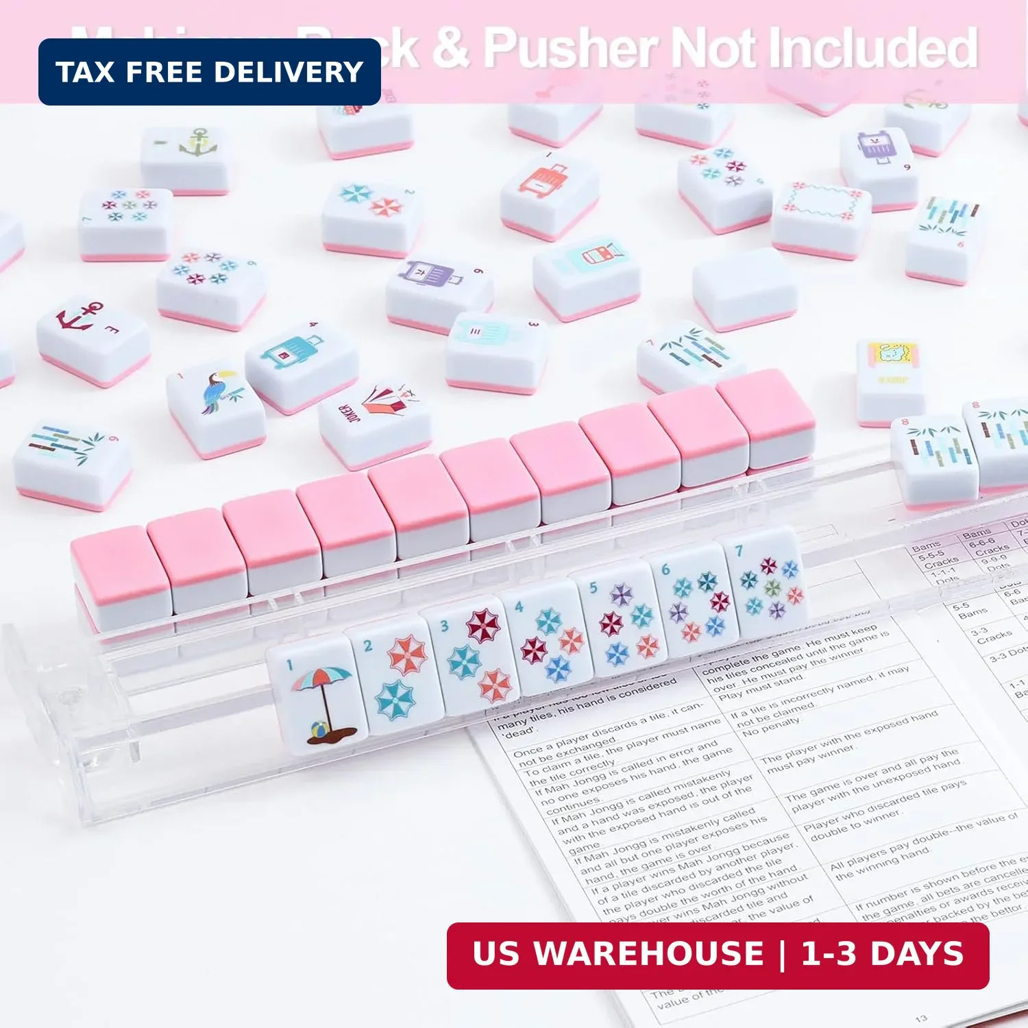 160 Pink American Printed Mahjong Game Set with Carrying Bag And Accessories 1.2