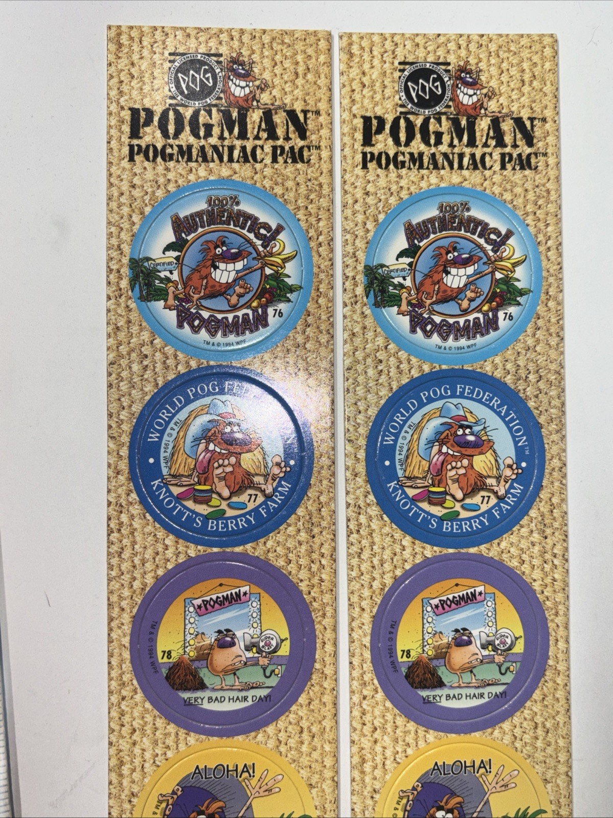 Pogman Knott’s Berry Farm Pogs Lot Of 2 Unpunched Pog Sheets 1994 New
