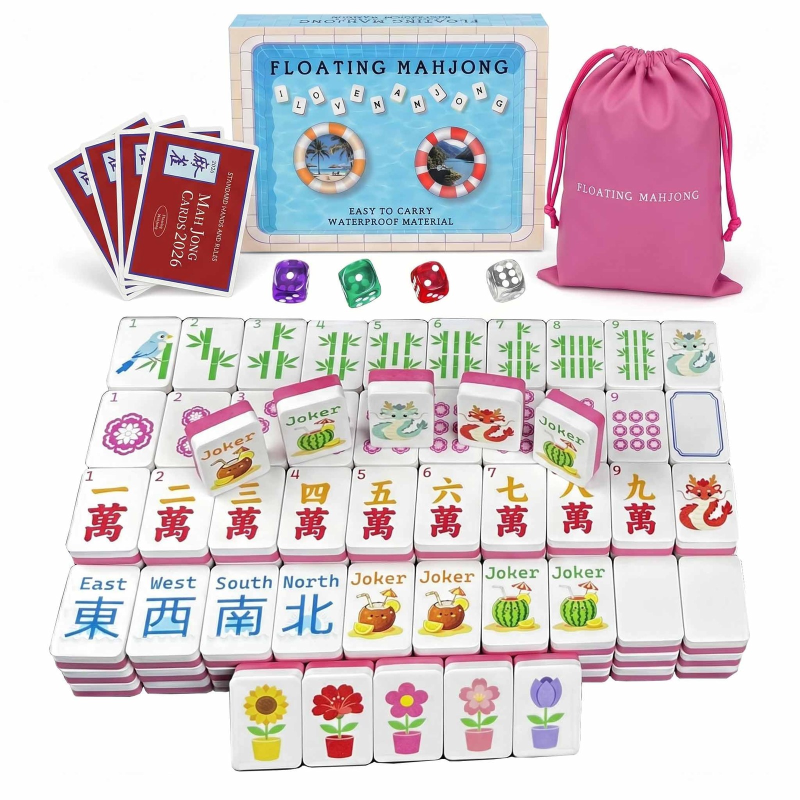 Meizinme Floating Mahjong Tile Set for Pool,160 American Mahjong Tiles Waterp…
