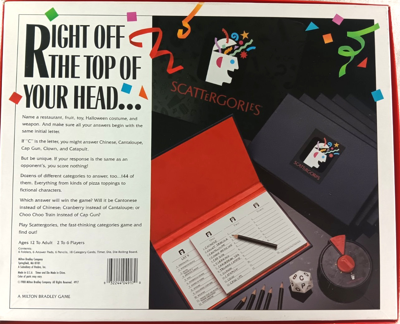 The Game Of Scattergories Milton Bradley Vintage 1988