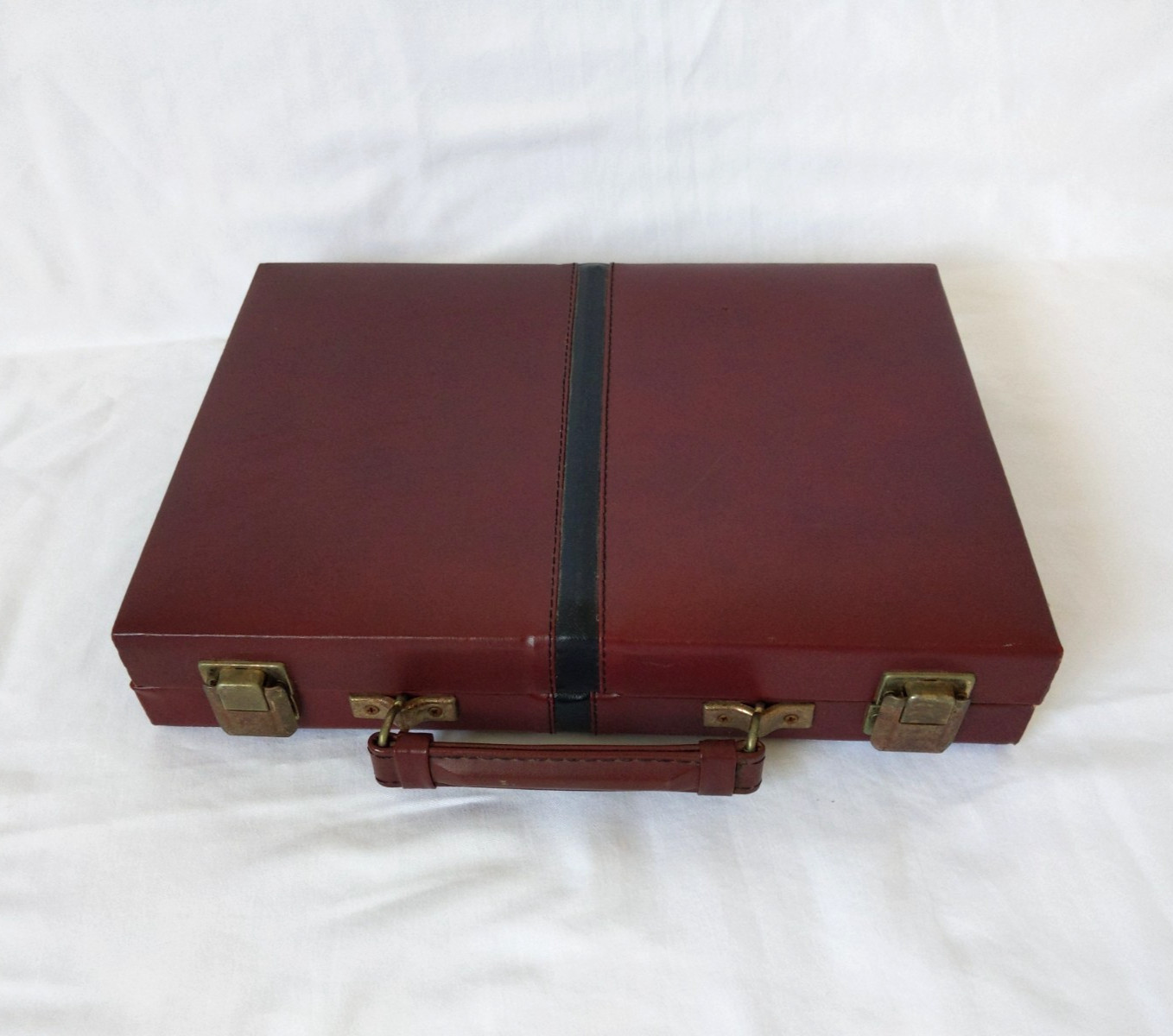 Vintage MR MAN Backgammon Board Game Leather Travel Case Box Brown Briefcase