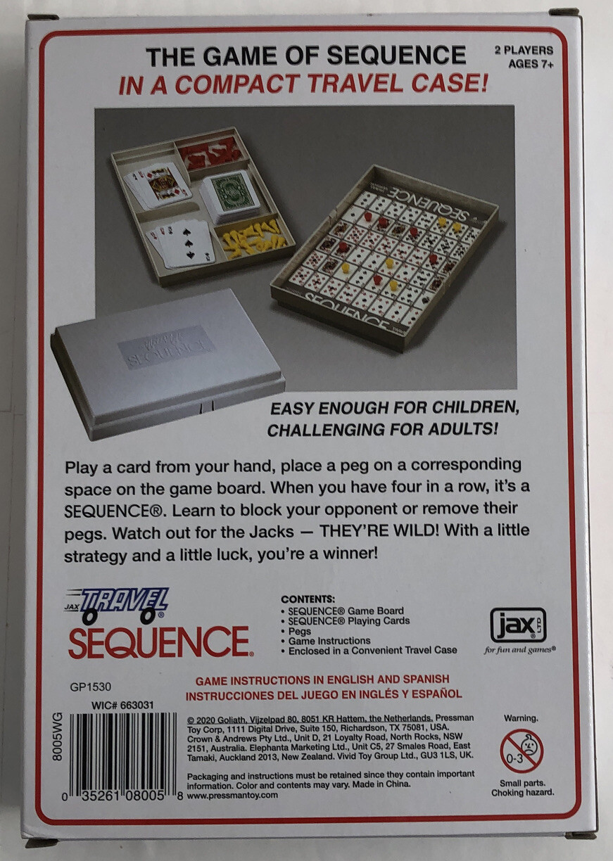 Sequence Travel Version An Exciting Game Of Strategy Age 7+ 2 Players
