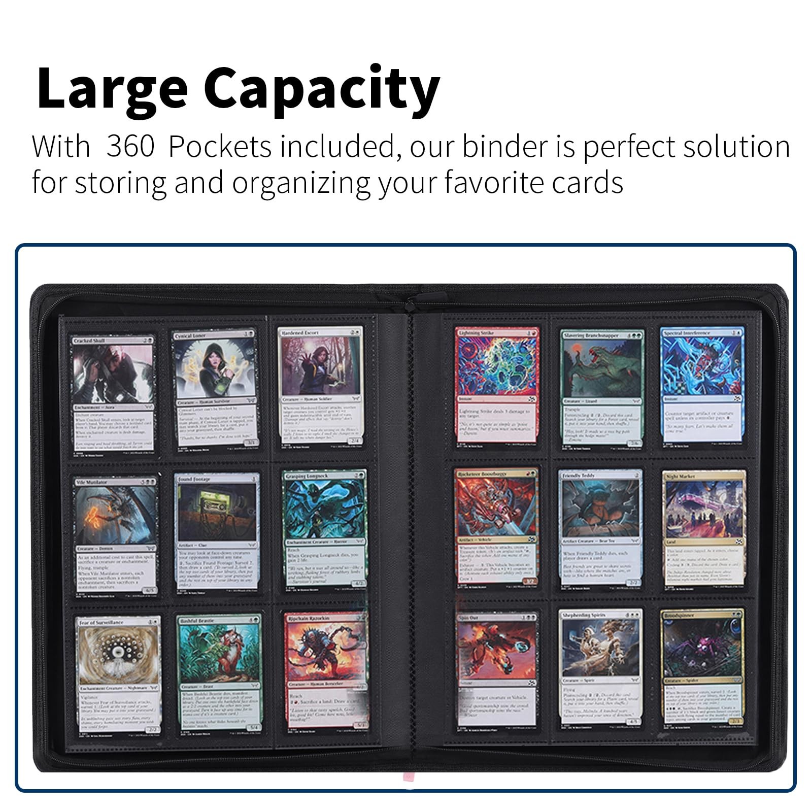 Snekdy premium 360-pocket trading card binder, 9-pocket 360 Cards, Black