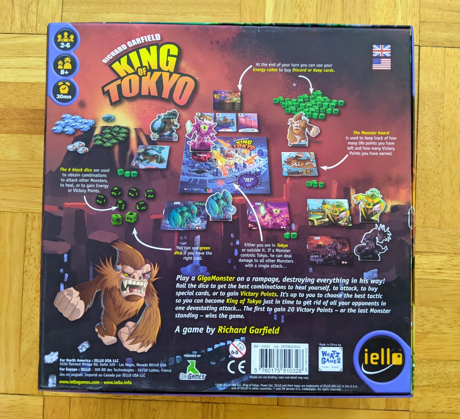 Complete King of Tokyo Richard Garfield Board Game Box Iello Whatz Games Pieces