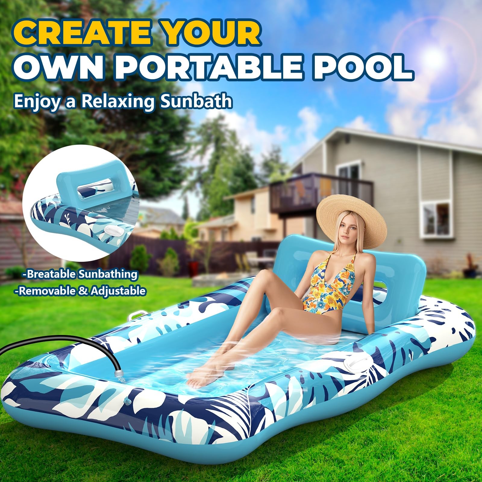 Nenrsl 76×48 XL Inflatable Pool Float Lounger Tanning Mattress with Pillow